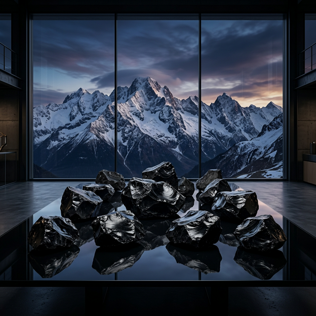 Premium raw volcanic glass and obsidian ore extracted from Caucasus mountains